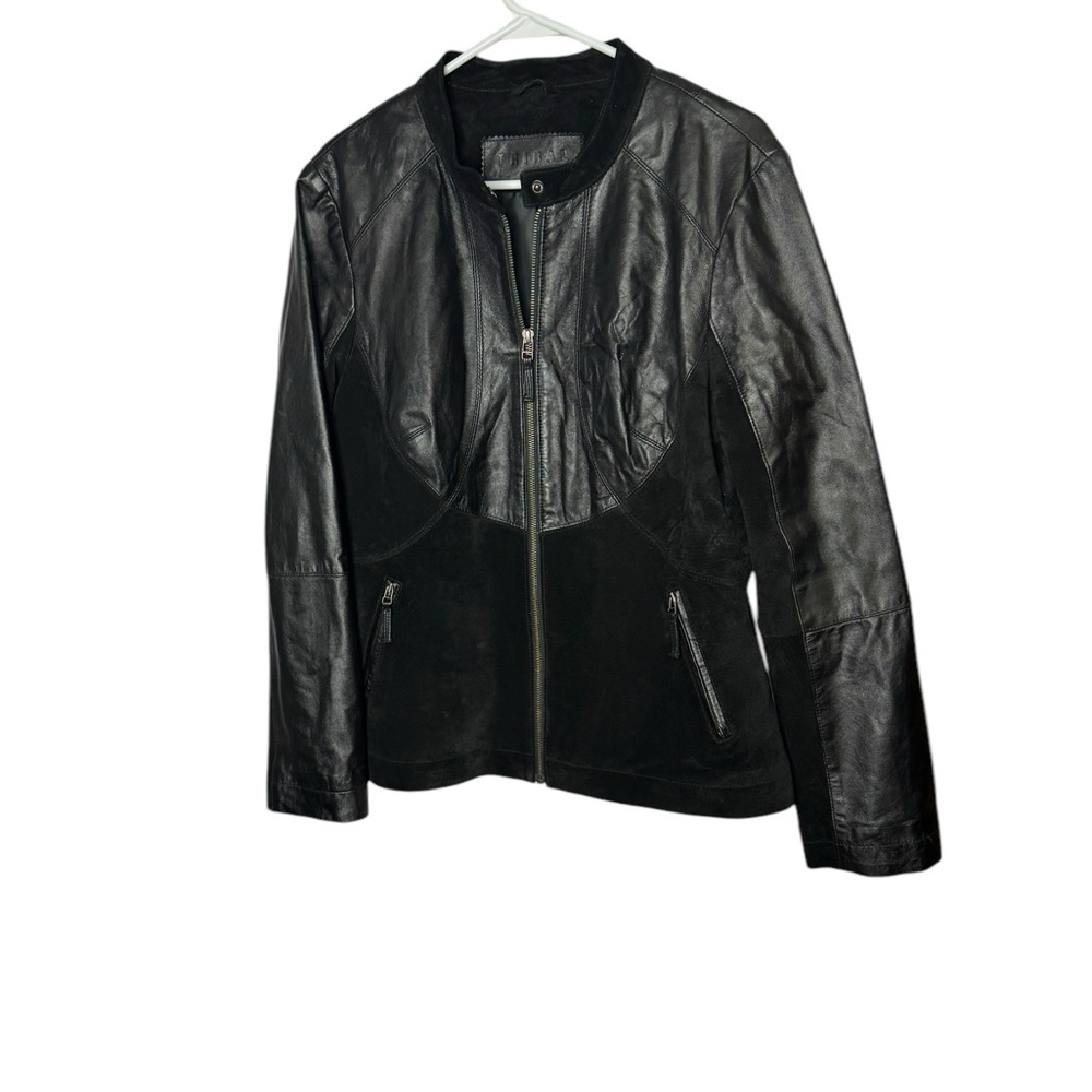 Tribal Suede Leather Jacket Black Full Zip size 12